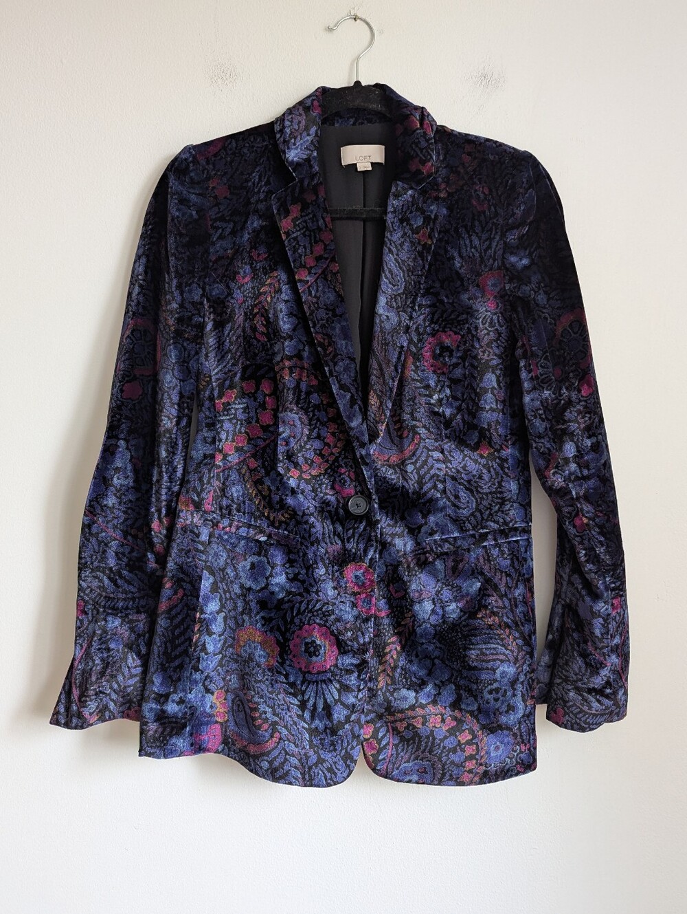 LOFT Velvet Floral Paisley Print Blazer In Blue And Pink 0 New Years Party
